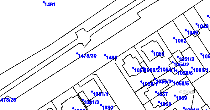Parcela st. 1490 v KÚ Chomutov I, Katastrální mapa