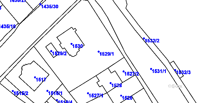 Parcela st. 1529/1 v KÚ Chomutov I, Katastrální mapa