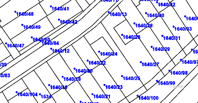 Parcela st. 1640/24 v KÚ Chomutov I, Katastrální mapa