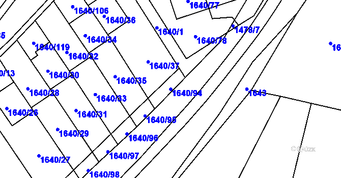 Parcela st. 1640/94 v KÚ Chomutov I, Katastrální mapa