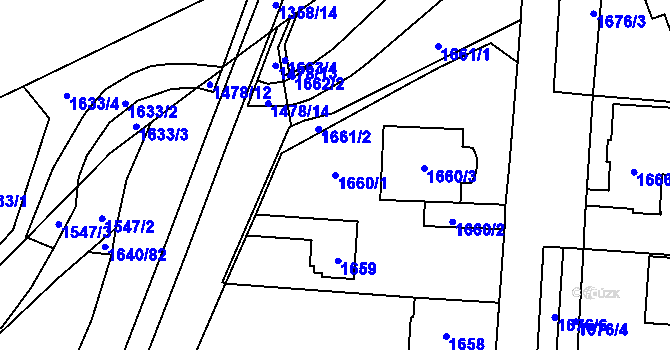 Parcela st. 1660/1 v KÚ Chomutov I, Katastrální mapa