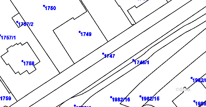 Parcela st. 1747 v KÚ Chomutov I, Katastrální mapa