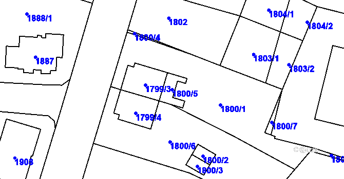 Parcela st. 1800/5 v KÚ Chomutov I, Katastrální mapa