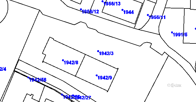 Parcela st. 1942/3 v KÚ Chomutov I, Katastrální mapa