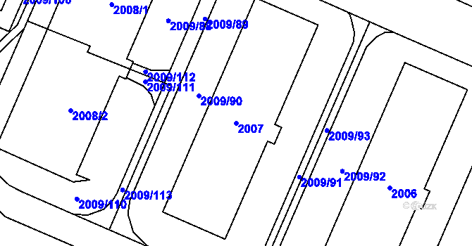 Parcela st. 2007 v KÚ Chomutov I, Katastrální mapa