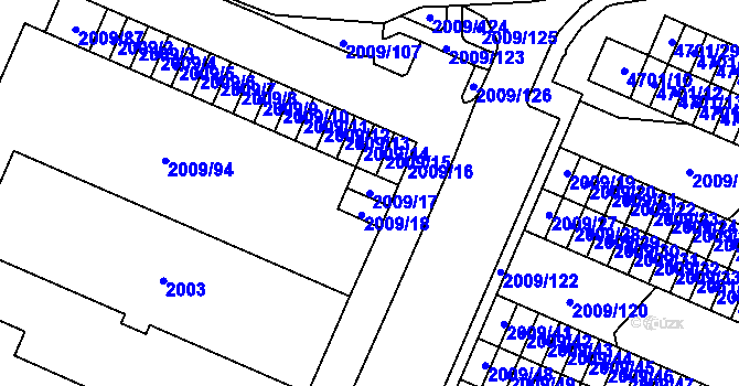 Parcela st. 2009/17 v KÚ Chomutov I, Katastrální mapa