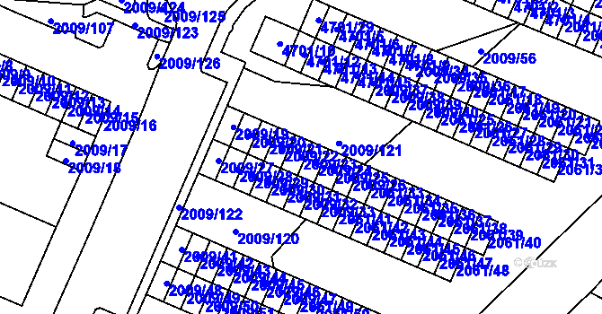 Parcela st. 2009/23 v KÚ Chomutov I, Katastrální mapa