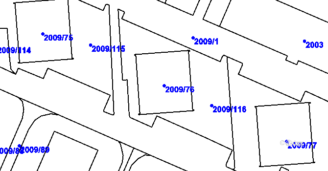 Parcela st. 2009/76 v KÚ Chomutov I, Katastrální mapa