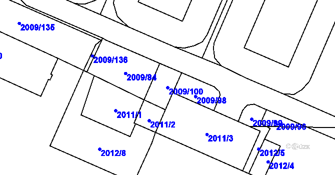 Parcela st. 2009/100 v KÚ Chomutov I, Katastrální mapa