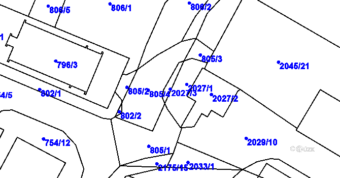 Parcela st. 2027/3 v KÚ Chomutov I, Katastrální mapa