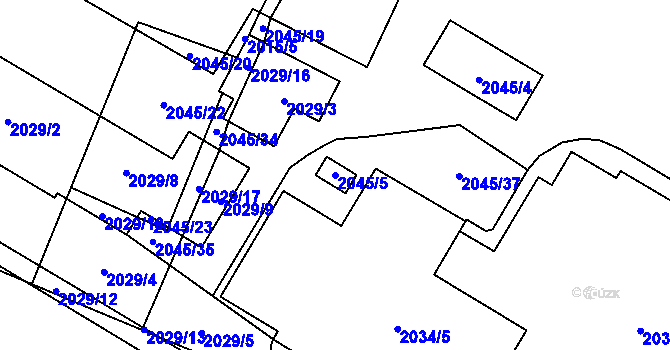 Parcela st. 2045/5 v KÚ Chomutov I, Katastrální mapa