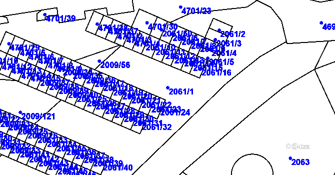 Parcela st. 2061/1 v KÚ Chomutov I, Katastrální mapa