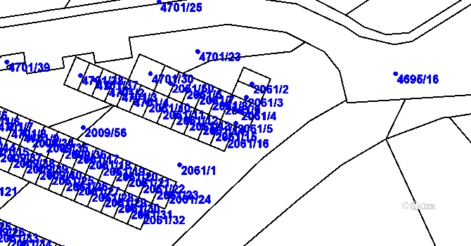 Parcela st. 2061/5 v KÚ Chomutov I, Katastrální mapa
