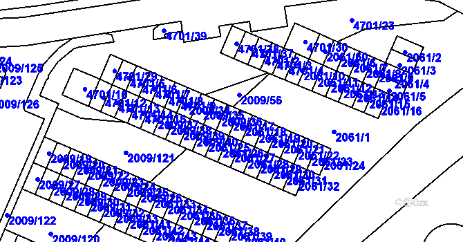 Parcela st. 2061/17 v KÚ Chomutov I, Katastrální mapa