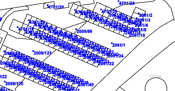 Parcela st. 2061/20 v KÚ Chomutov I, Katastrální mapa