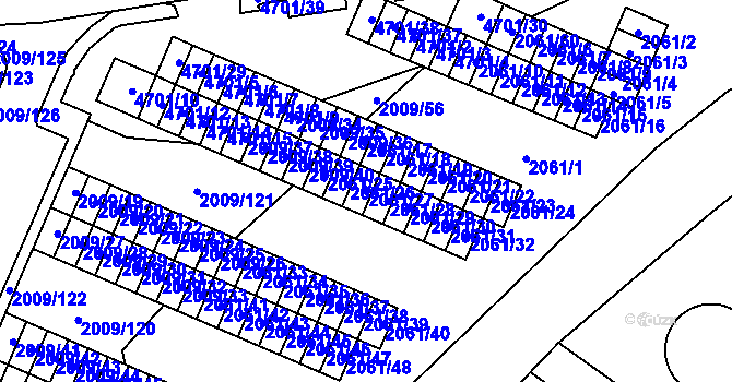 Parcela st. 2061/27 v KÚ Chomutov I, Katastrální mapa