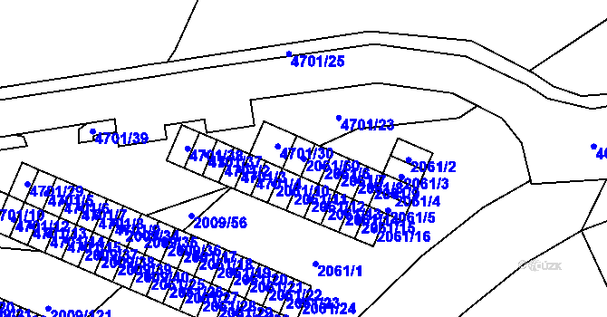 Parcela st. 2061/60 v KÚ Chomutov I, Katastrální mapa