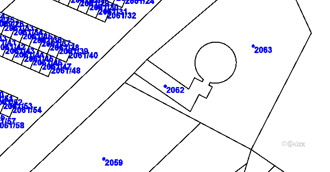 Parcela st. 2062 v KÚ Chomutov I, Katastrální mapa