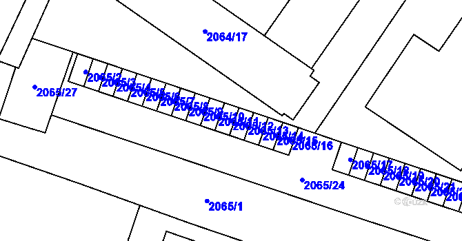 Parcela st. 2065/12 v KÚ Chomutov I, Katastrální mapa