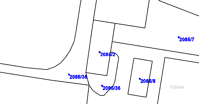 Parcela st. 2085/2 v KÚ Chomutov I, Katastrální mapa