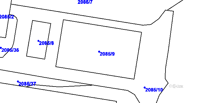 Parcela st. 2085/9 v KÚ Chomutov I, Katastrální mapa