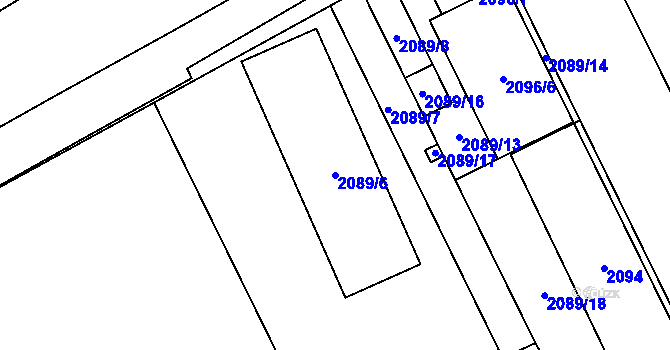 Parcela st. 2089/6 v KÚ Chomutov I, Katastrální mapa