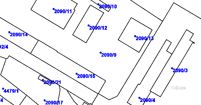 Parcela st. 2090/9 v KÚ Chomutov I, Katastrální mapa