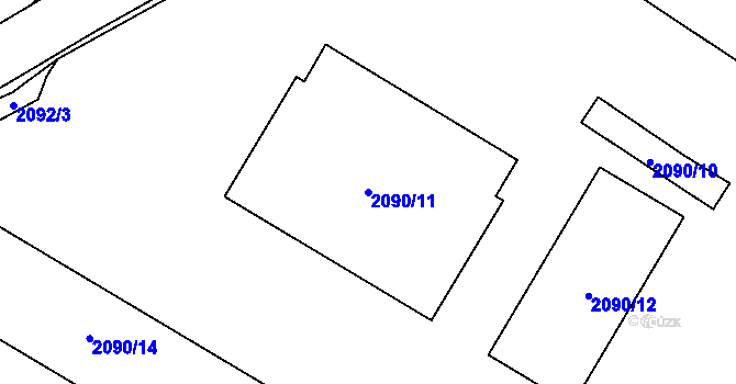 Parcela st. 2090/11 v KÚ Chomutov I, Katastrální mapa