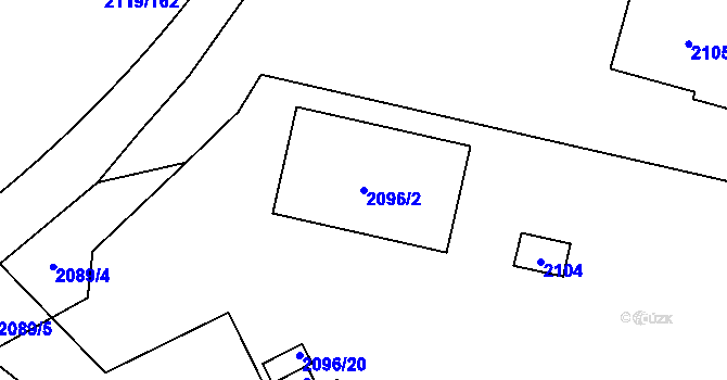 Parcela st. 2096/2 v KÚ Chomutov I, Katastrální mapa