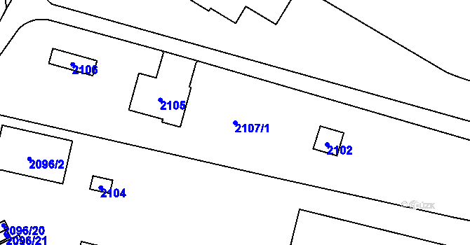 Parcela st. 2107/1 v KÚ Chomutov I, Katastrální mapa