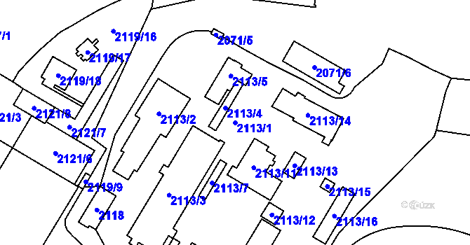 Parcela st. 2113/1 v KÚ Chomutov I, Katastrální mapa