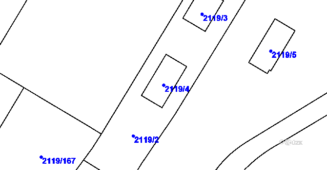 Parcela st. 2119/4 v KÚ Chomutov I, Katastrální mapa