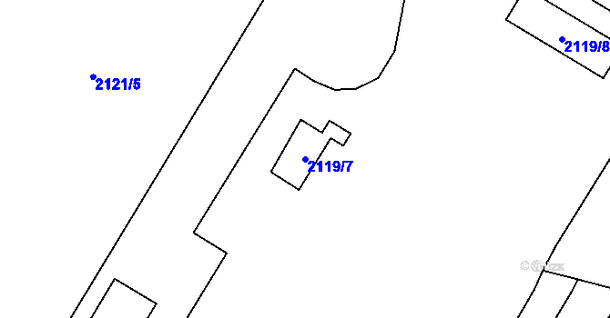 Parcela st. 2119/7 v KÚ Chomutov I, Katastrální mapa