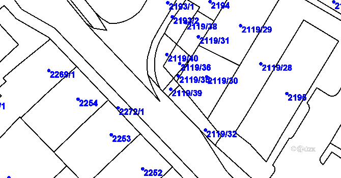Parcela st. 2119/39 v KÚ Chomutov I, Katastrální mapa