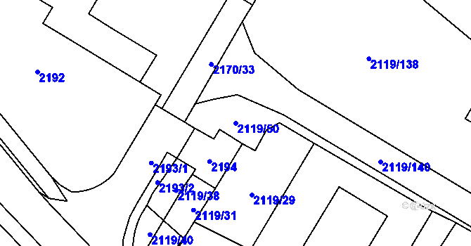 Parcela st. 2119/50 v KÚ Chomutov I, Katastrální mapa