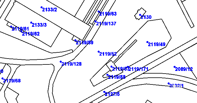 Parcela st. 2119/52 v KÚ Chomutov I, Katastrální mapa