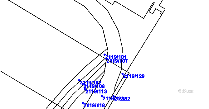 Parcela st. 2119/101 v KÚ Chomutov I, Katastrální mapa