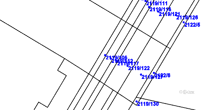 Parcela st. 2119/106 v KÚ Chomutov I, Katastrální mapa