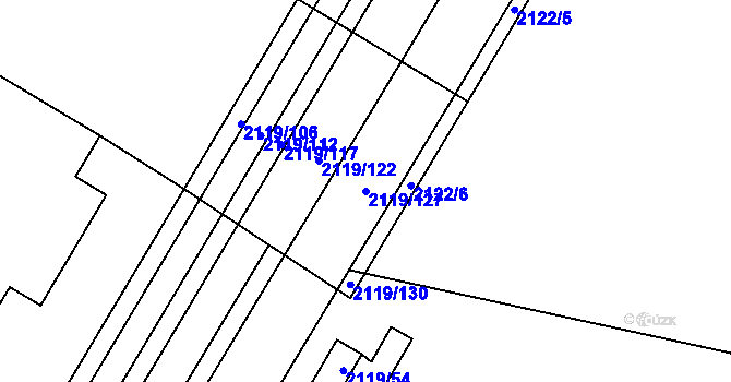 Parcela st. 2119/127 v KÚ Chomutov I, Katastrální mapa