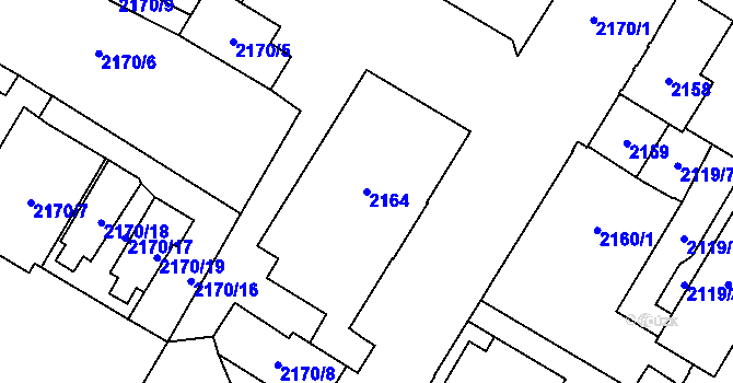 Parcela st. 2164 v KÚ Chomutov I, Katastrální mapa