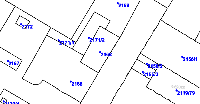 Parcela st. 2168 v KÚ Chomutov I, Katastrální mapa