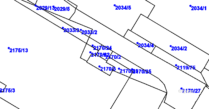 Parcela st. 2170/2 v KÚ Chomutov I, Katastrální mapa