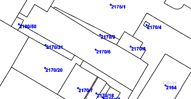 Parcela st. 2170/6 v KÚ Chomutov I, Katastrální mapa