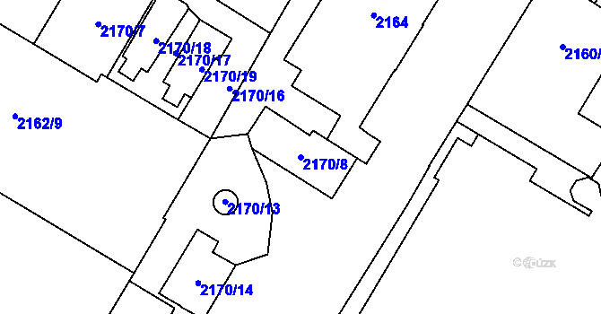 Parcela st. 2170/8 v KÚ Chomutov I, Katastrální mapa