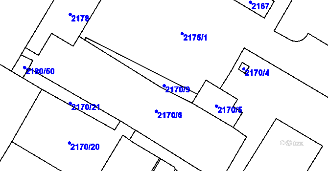 Parcela st. 2170/9 v KÚ Chomutov I, Katastrální mapa