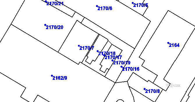 Parcela st. 2170/18 v KÚ Chomutov I, Katastrální mapa