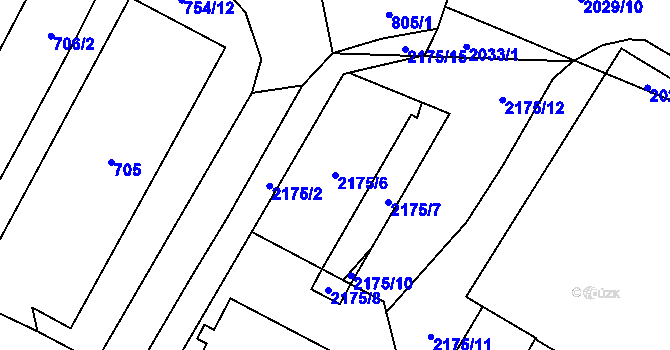 Parcela st. 2175/6 v KÚ Chomutov I, Katastrální mapa