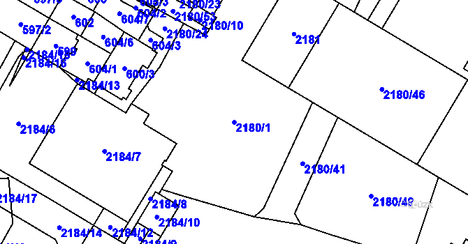 Parcela st. 2180/1 v KÚ Chomutov I, Katastrální mapa