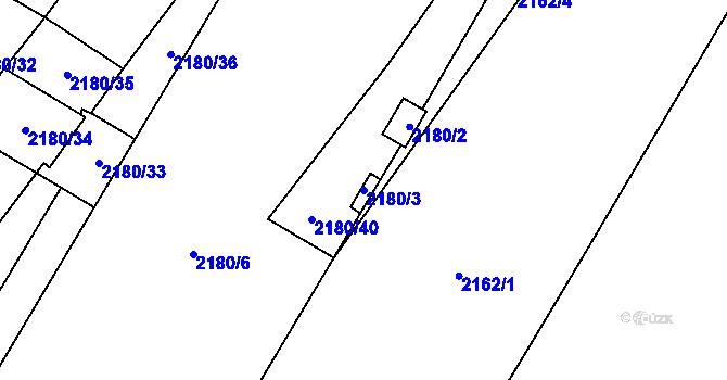 Parcela st. 2180/3 v KÚ Chomutov I, Katastrální mapa