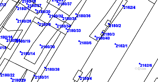 Parcela st. 2180/6 v KÚ Chomutov I, Katastrální mapa